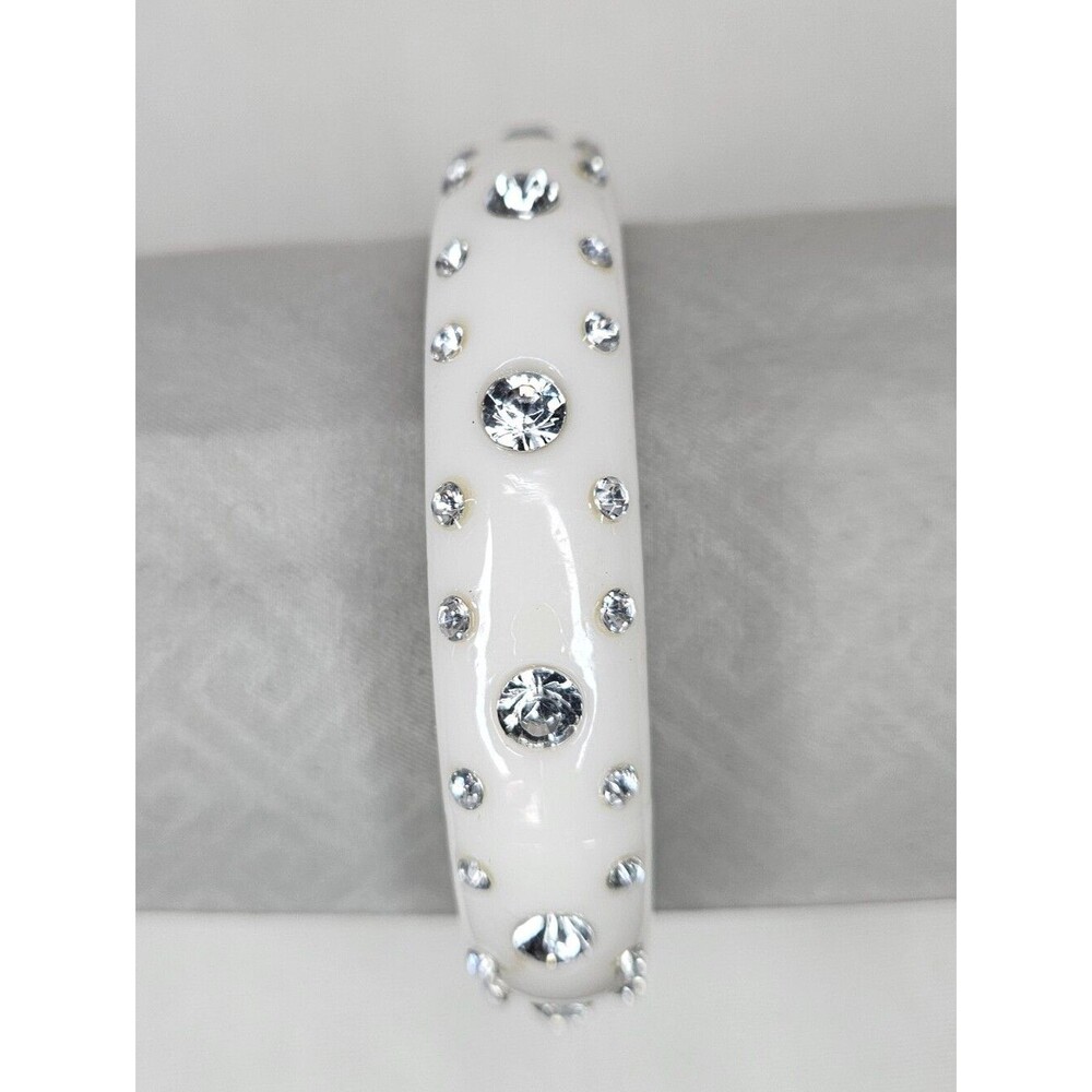 VTG Deadstock Y2K White Rhinestone Bangle Bracelet Chunky Acrylic Stack 8"